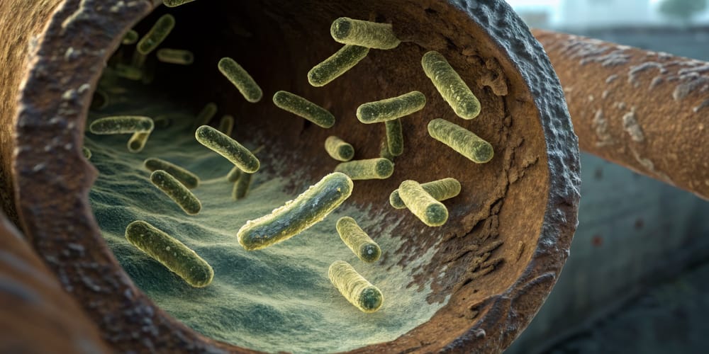 Visualisierung von Biofilm und Mikroorganismen in einer Rohrleitung